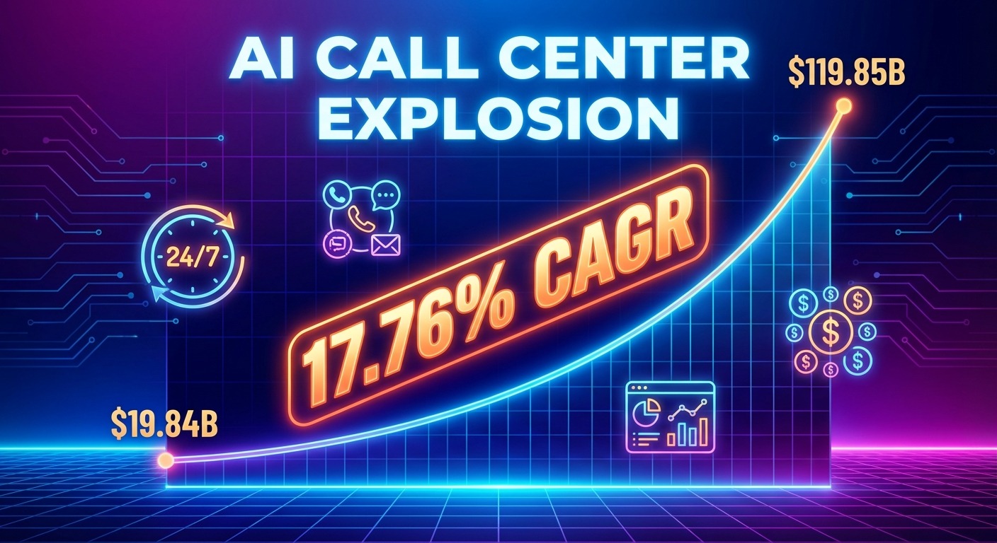 Explosive upward graph with dramatic lighting showing market growth from $19.84B to $119.85B, bold t