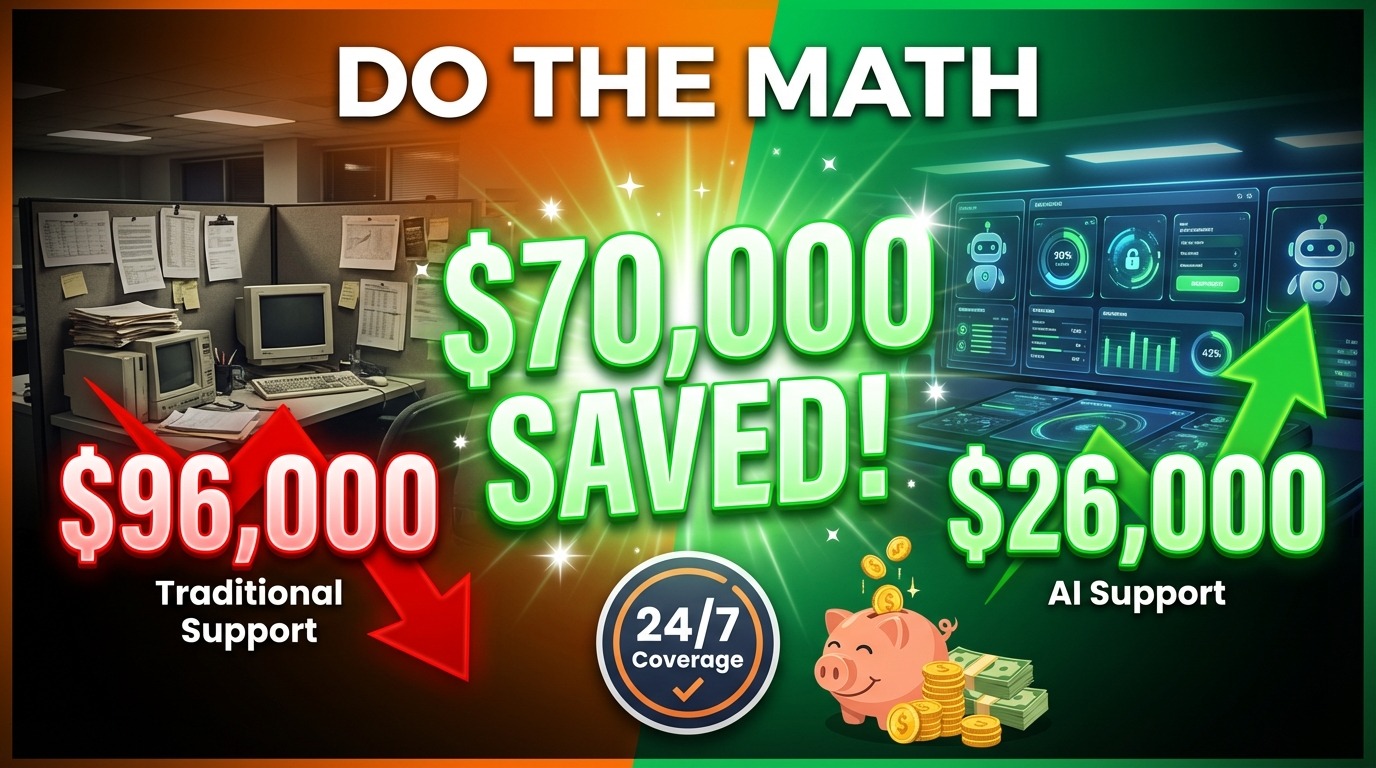 Dramatic ROI calculator visual with bold numbers - large '$96,000' in red with downward arrow on lef