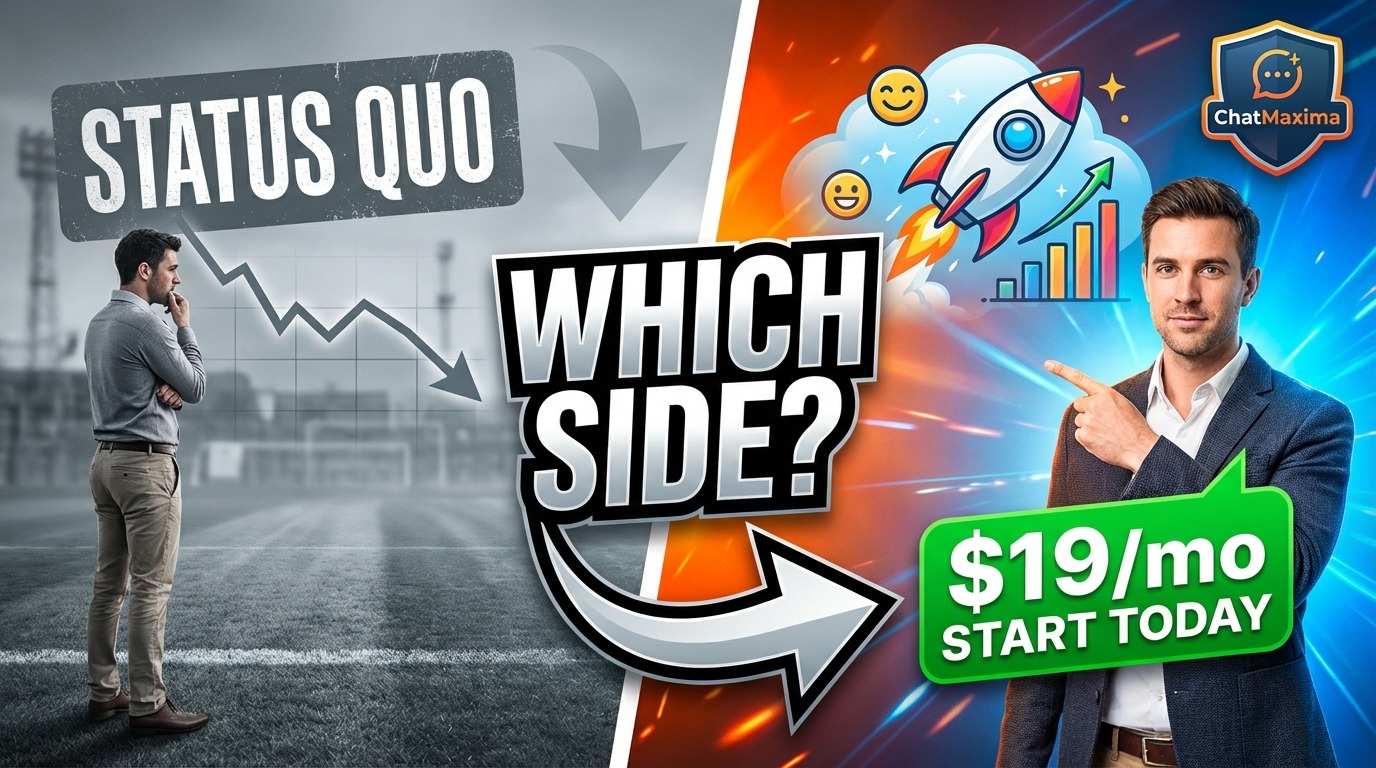 Split decision visual - LEFT: person watching from sidelines looking worried with 'STATUS QUO' label