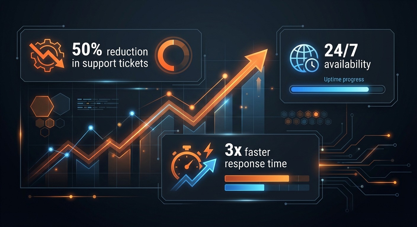 A stats and data style illustration showing a rising graph line overlaid on a business dashboard. Ke