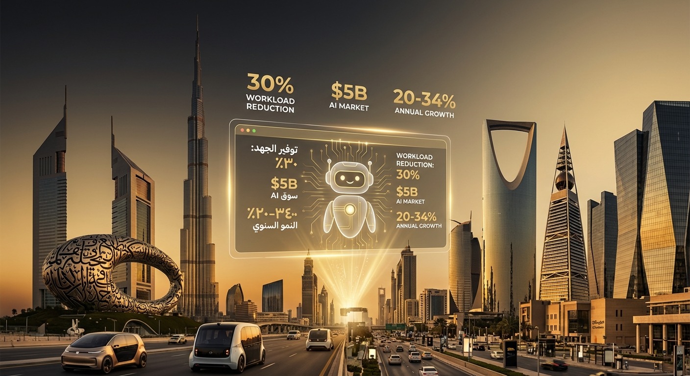 Gradient modern style with a sweeping cityscape blending Dubai's skyline and Riyadh's modern archite