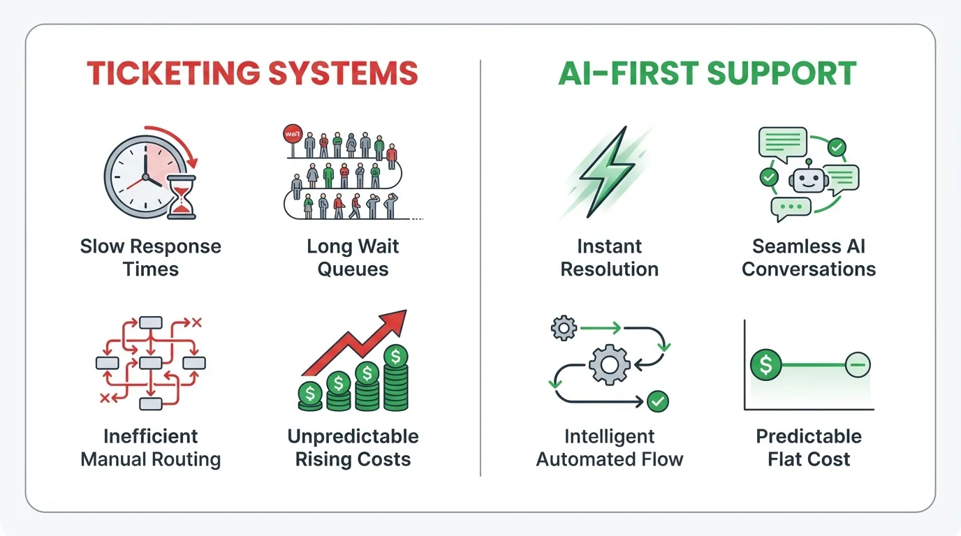 Ticketing Systems vs AI-First Support comparison
