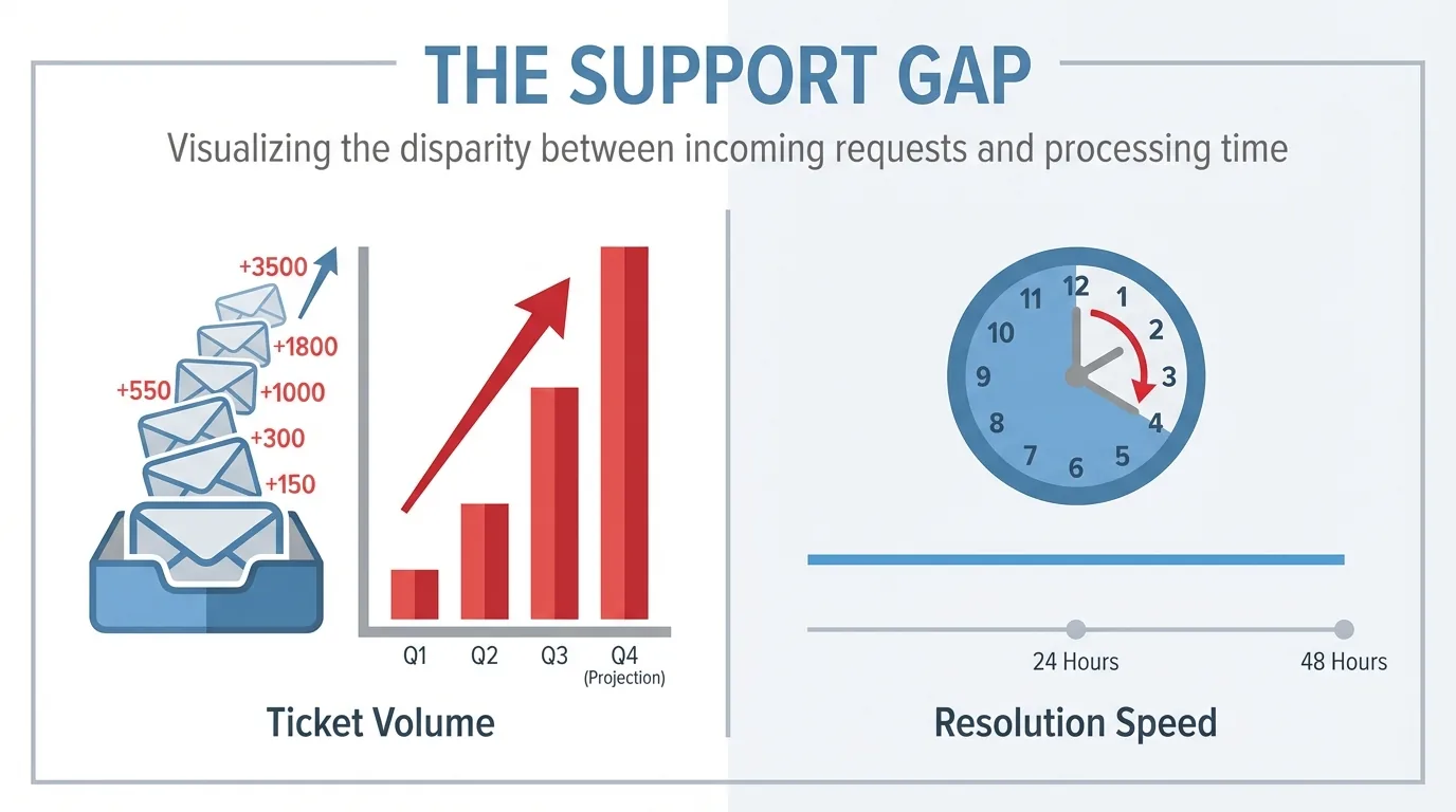 Ticket volume vs resolution speed gap infographic