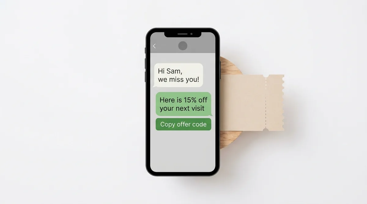 Win back campaign WhatsApp message with a personalized offer code - ChatMaxima
