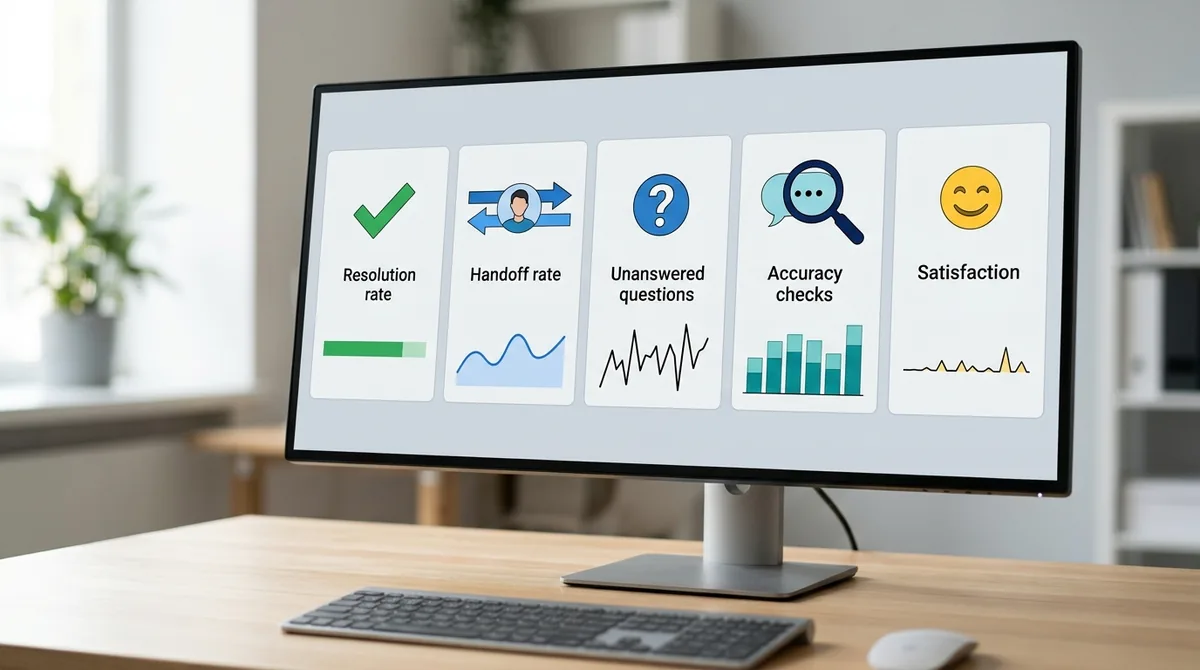 Knowledge base chatbot metrics: resolution rate, handoff rate, unanswered questions, accuracy checks, satisfaction - ChatMaxima
