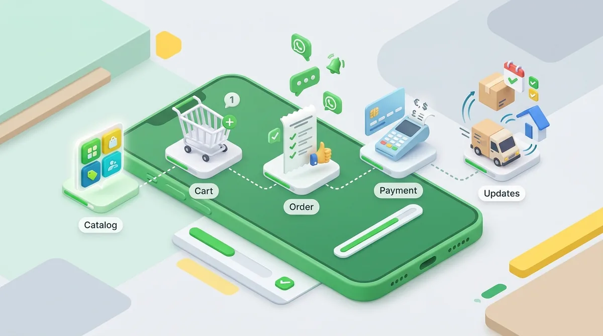 WhatsApp commerce flow: catalog, cart, order, payment, updates - ChatMaxima